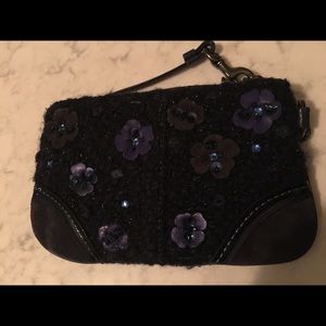 Coach Blue Tweed Wristlet with Flowers